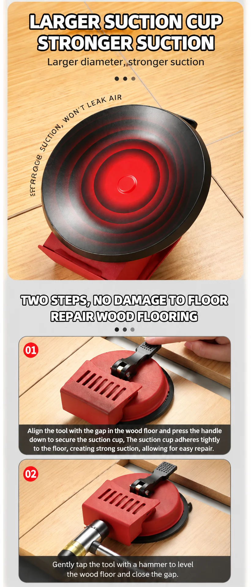 Wood Flooring Gap Repair Tool Heavy Duty Carbon Steel Single Head Suction Cup Floor Gap Fixer Installation Adjustment Tool for H