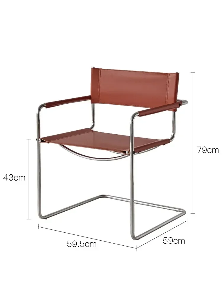 Bauhaus Office Armrest Back Chair Stainless Steel Saddle Leather Dining Chair Comfortable Leisure Chairs Photo Props Furniture