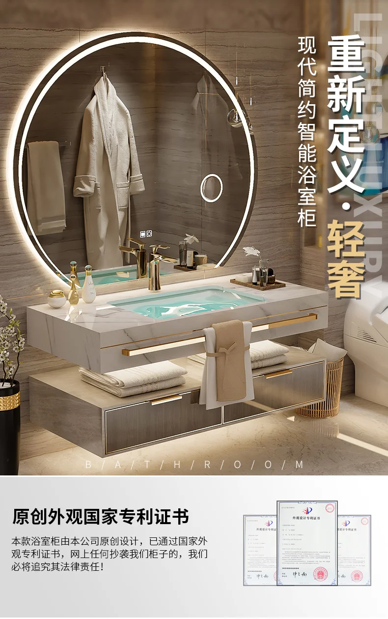 YL Luxury Floating Modern Bathroom Cabinet Mirror Led Light Smart Vanity Toilet Cabinet Space Saver Mobile Da Bagno Furniture
