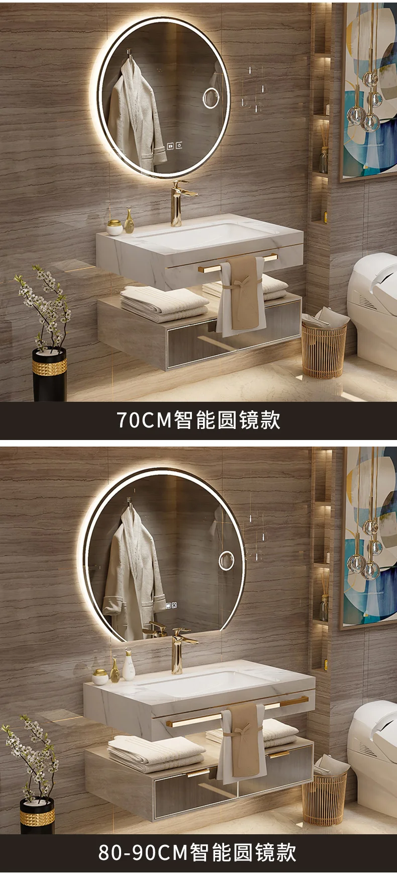 YL Luxury Floating Modern Bathroom Cabinet Mirror Led Light Smart Vanity Toilet Cabinet Space Saver Mobile Da Bagno Furniture