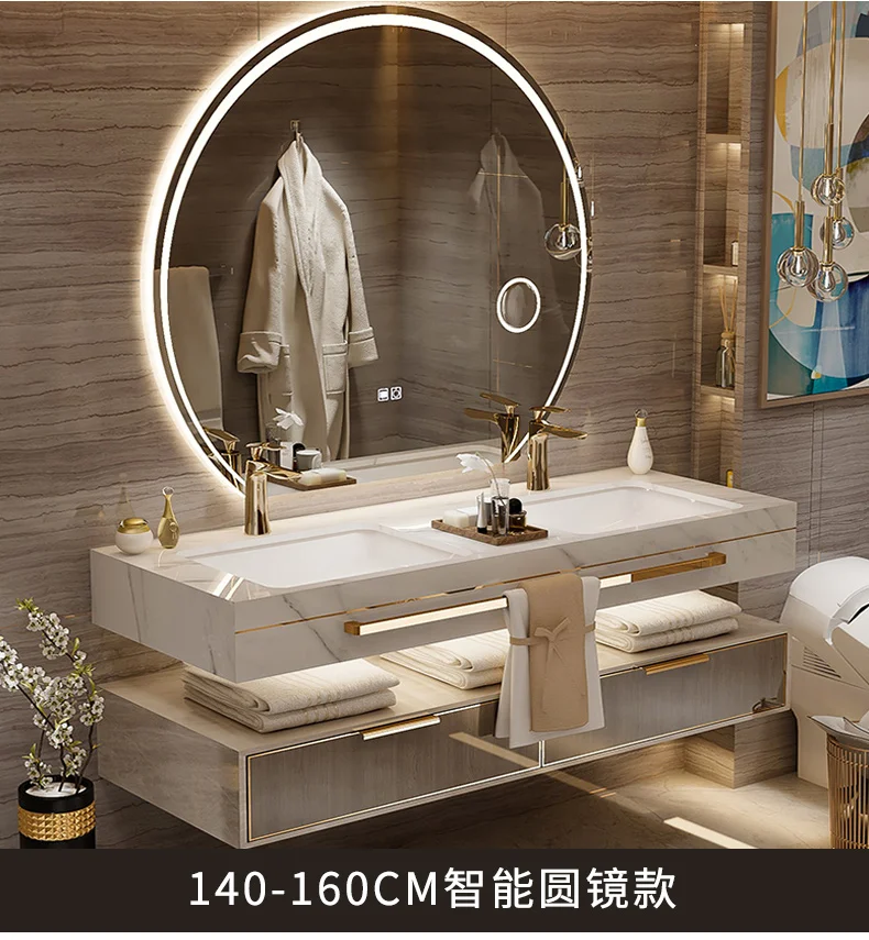 YL Luxury Floating Modern Bathroom Cabinet Mirror Led Light Smart Vanity Toilet Cabinet Space Saver Mobile Da Bagno Furniture