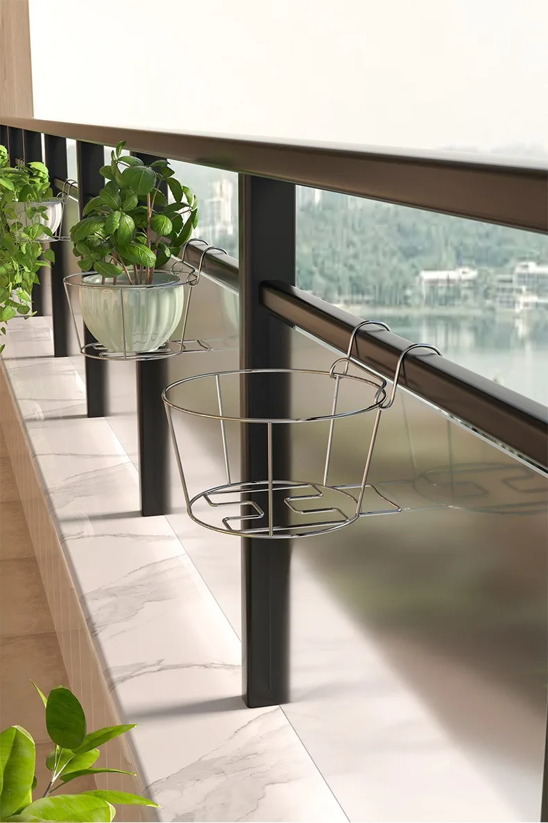 2026 Stainless Steel Flower Stand Simple Flower Pot Hanging Rack Balcony Flower Stand Hanging Basket Flower Pot Rack