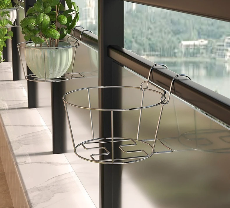 2026 Stainless Steel Flower Stand Simple Flower Pot Hanging Rack Balcony Flower Stand Hanging Basket Flower Pot Rack