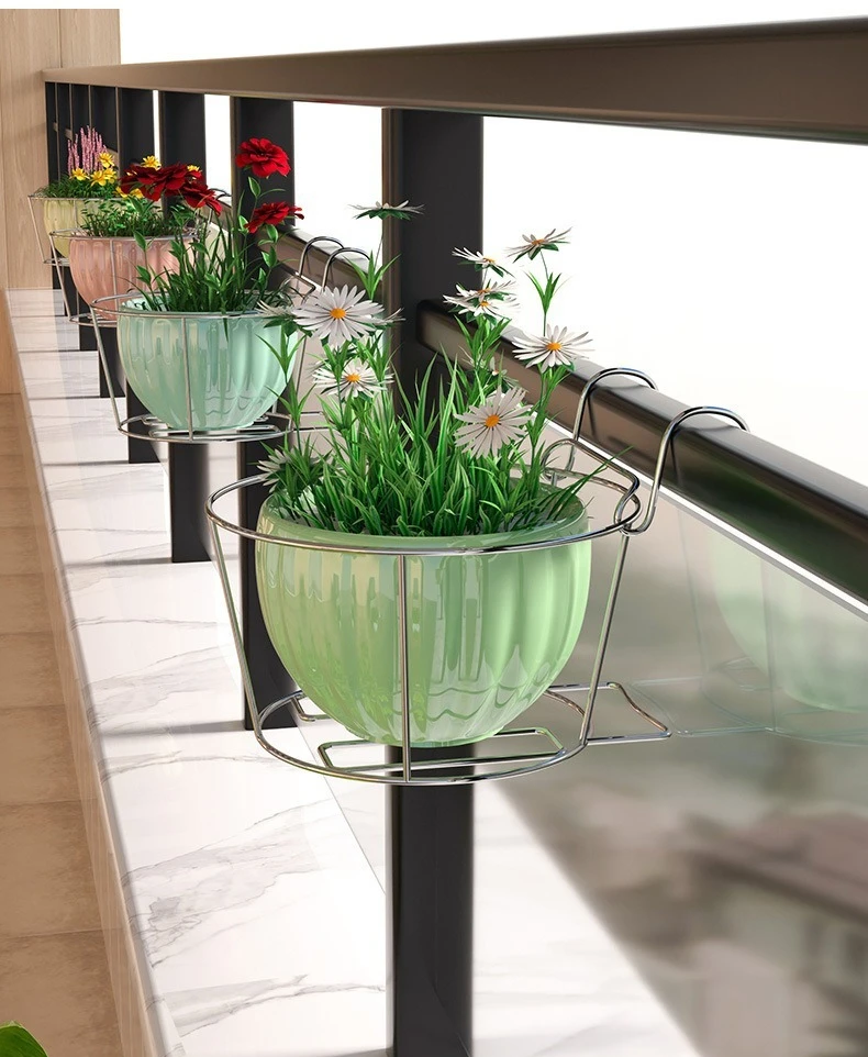 2026 Stainless Steel Flower Stand Simple Flower Pot Hanging Rack Balcony Flower Stand Hanging Basket Flower Pot Rack