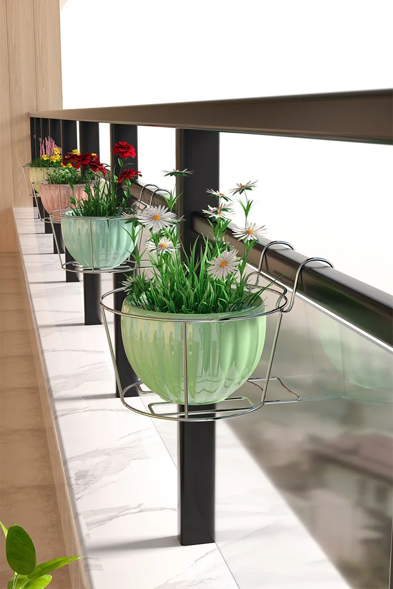 2026 Stainless Steel Flower Stand Simple Flower Pot Hanging Rack Balcony Flower Stand Hanging Basket Flower Pot Rack
