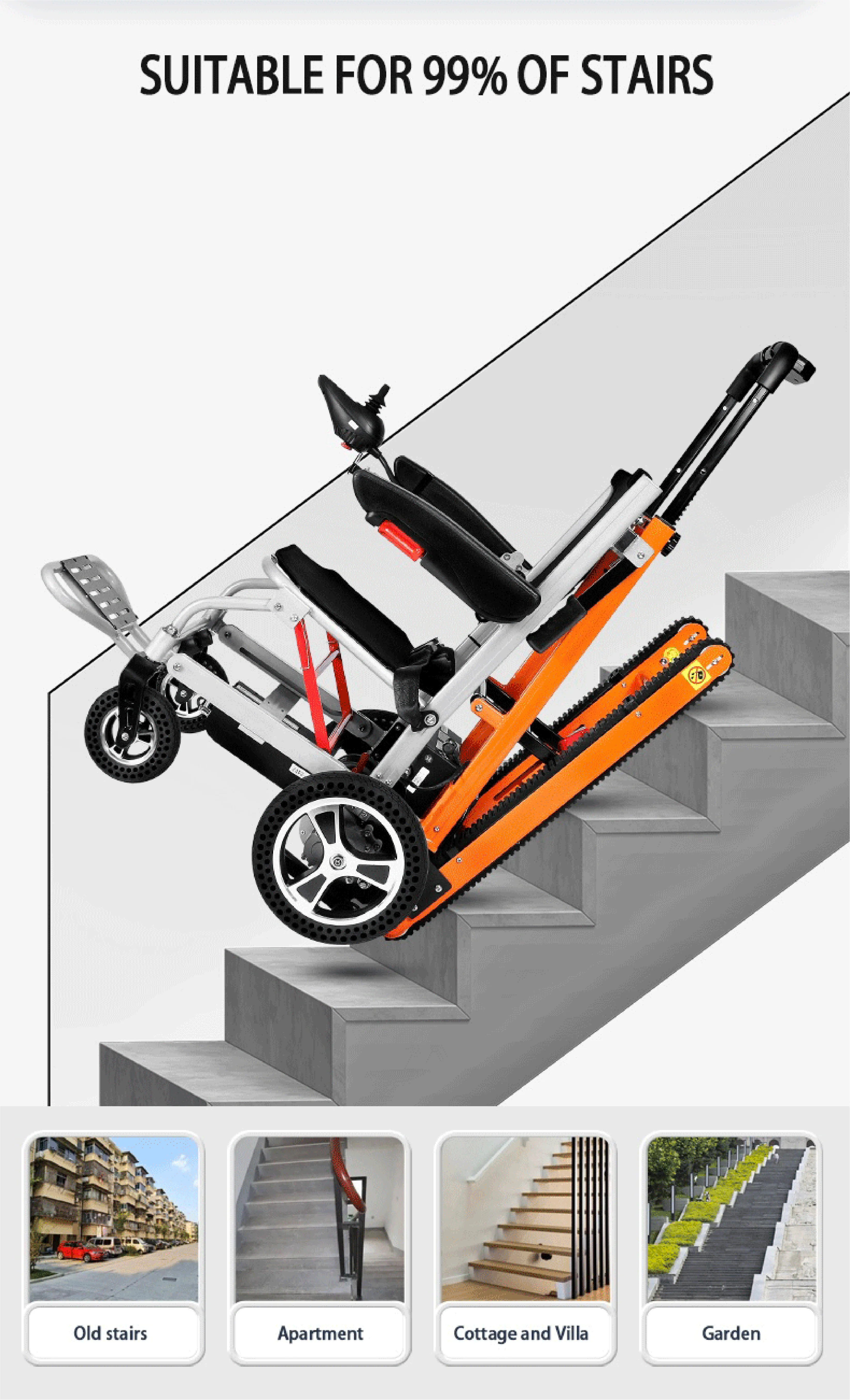 Longermay Factory Supply Lightweight Chair Lift Electric Split Stair Climbing Wheelchair With CE Certificate
