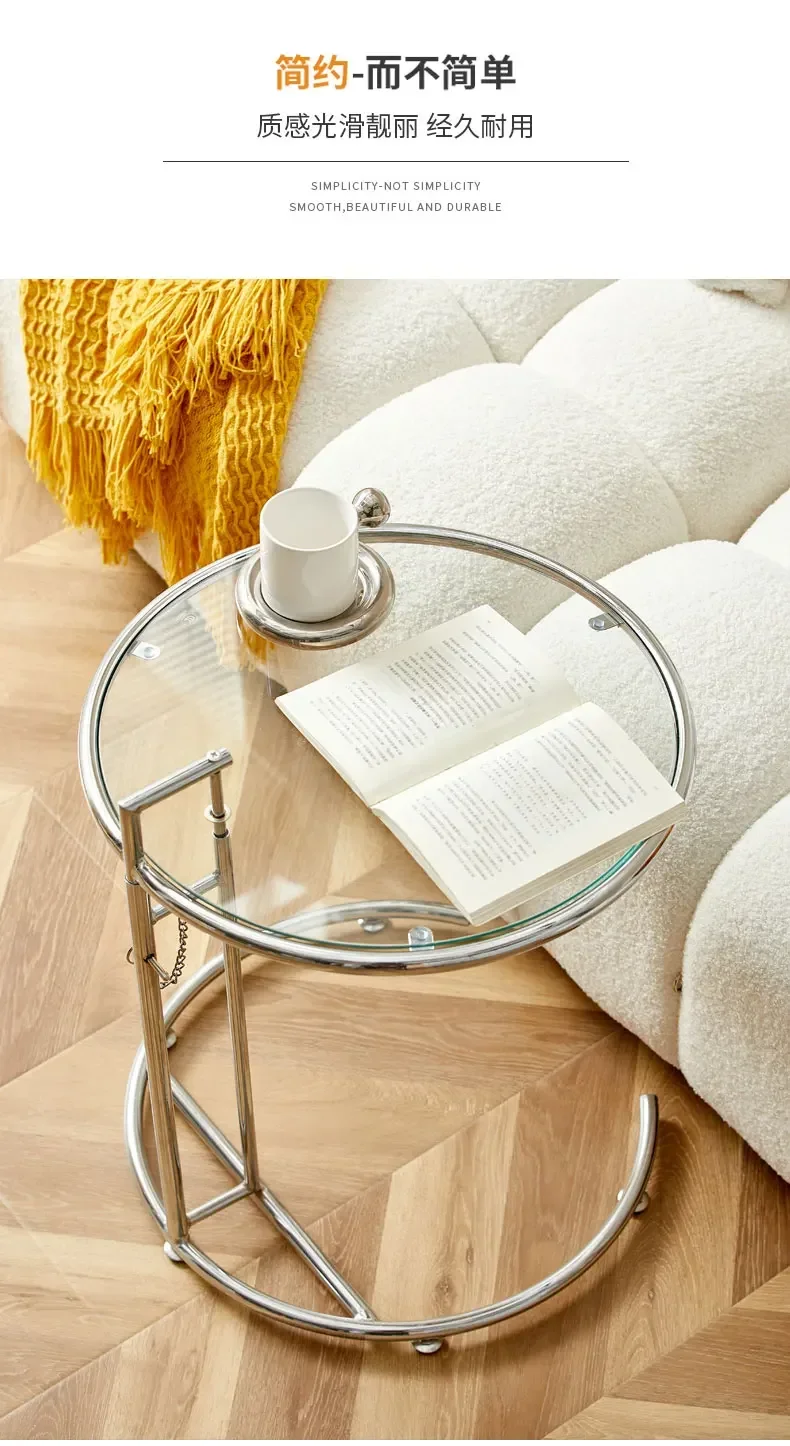 Transparent Glass Table Creative Lift Coffee Table Simple Sofa Table Nordic C-shaped Tables Geometric Round Tables