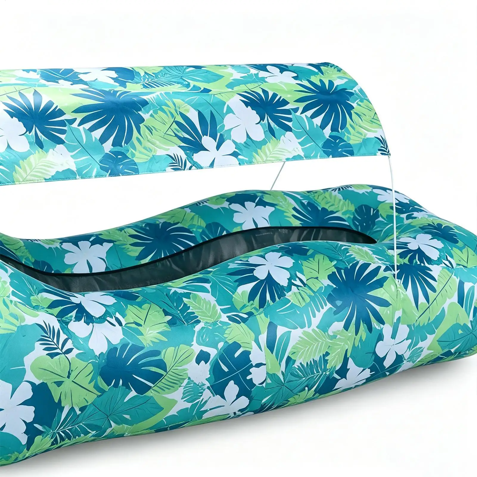 Inflatable Beach Lounger Camping Air Sofa With Sun Shade No-Pump Blow Up Couch For Outdoor Camping Hiking Picnic Vacation