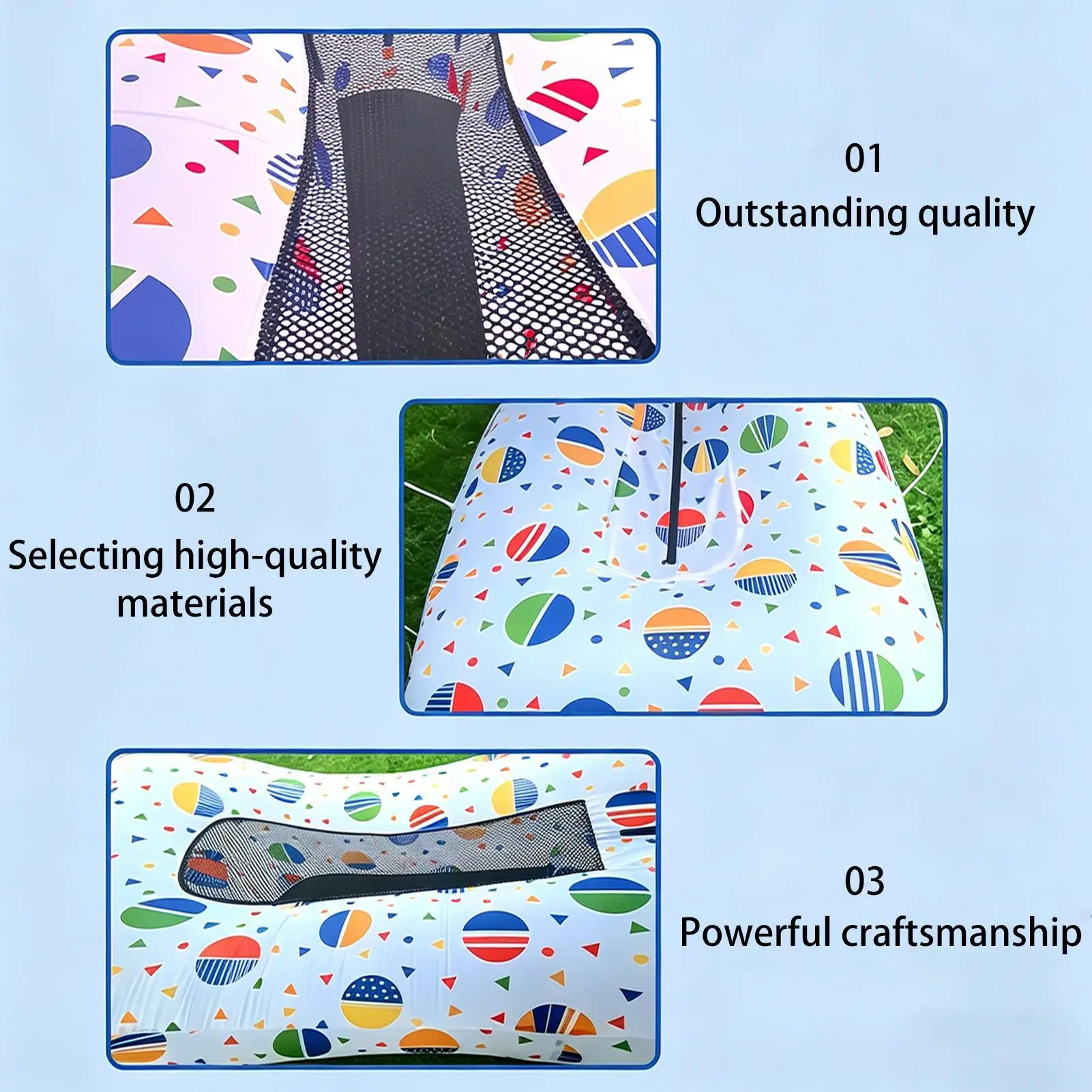 Inflatable Beach Lounger Camping Air Sofa With Sun Shade No-Pump Blow Up Couch For Outdoor Camping Hiking Picnic Vacation