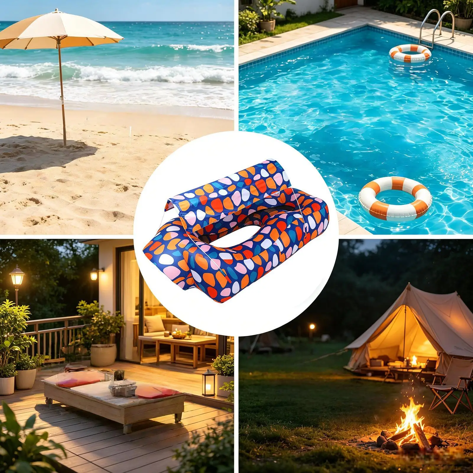 Inflatable Beach Lounger Camping Air Sofa With Sun Shade No-Pump Blow Up Couch For Outdoor Camping Hiking Picnic Vacation