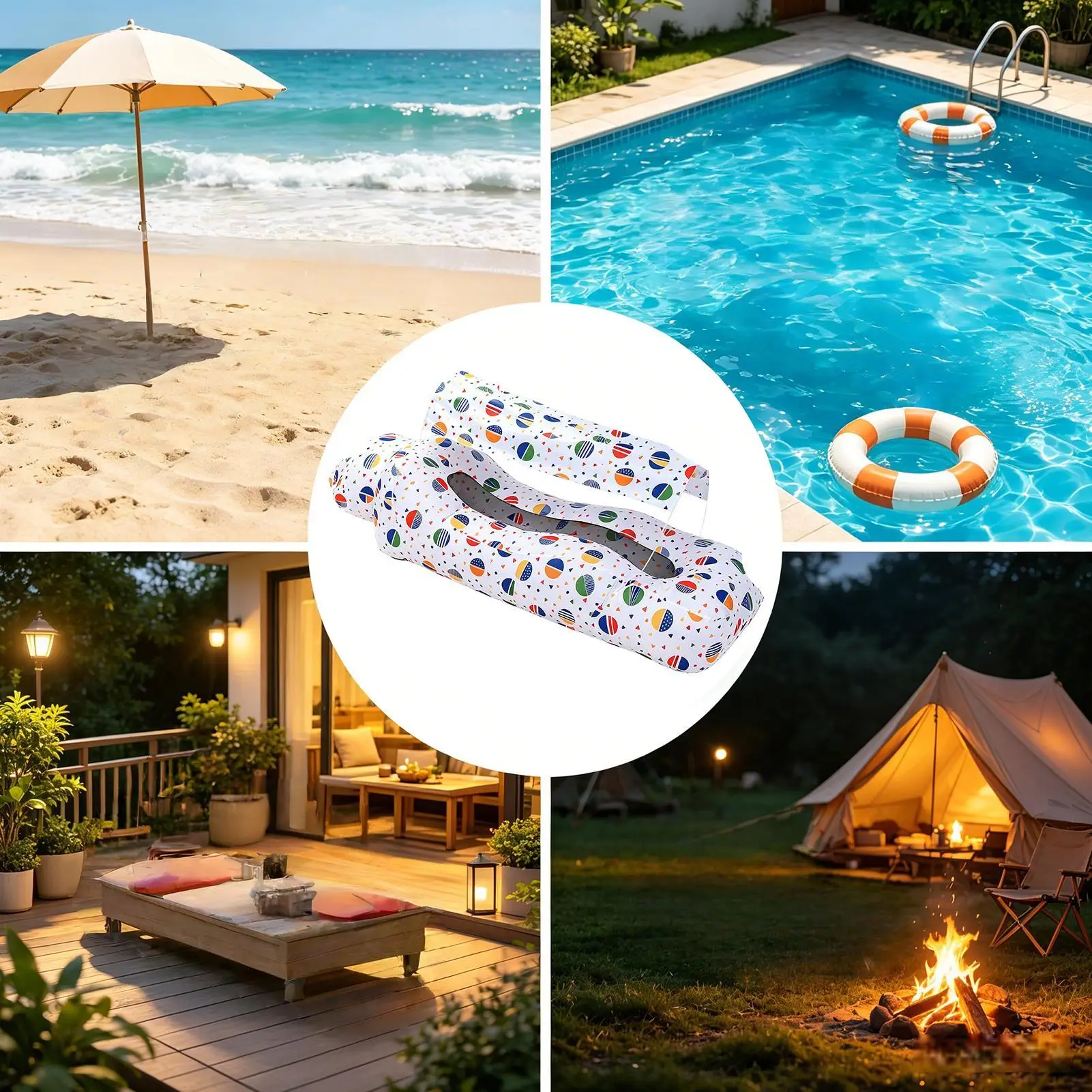 Inflatable Beach Lounger Camping Air Sofa With Sun Shade No-Pump Blow Up Couch For Outdoor Camping Hiking Picnic Vacation