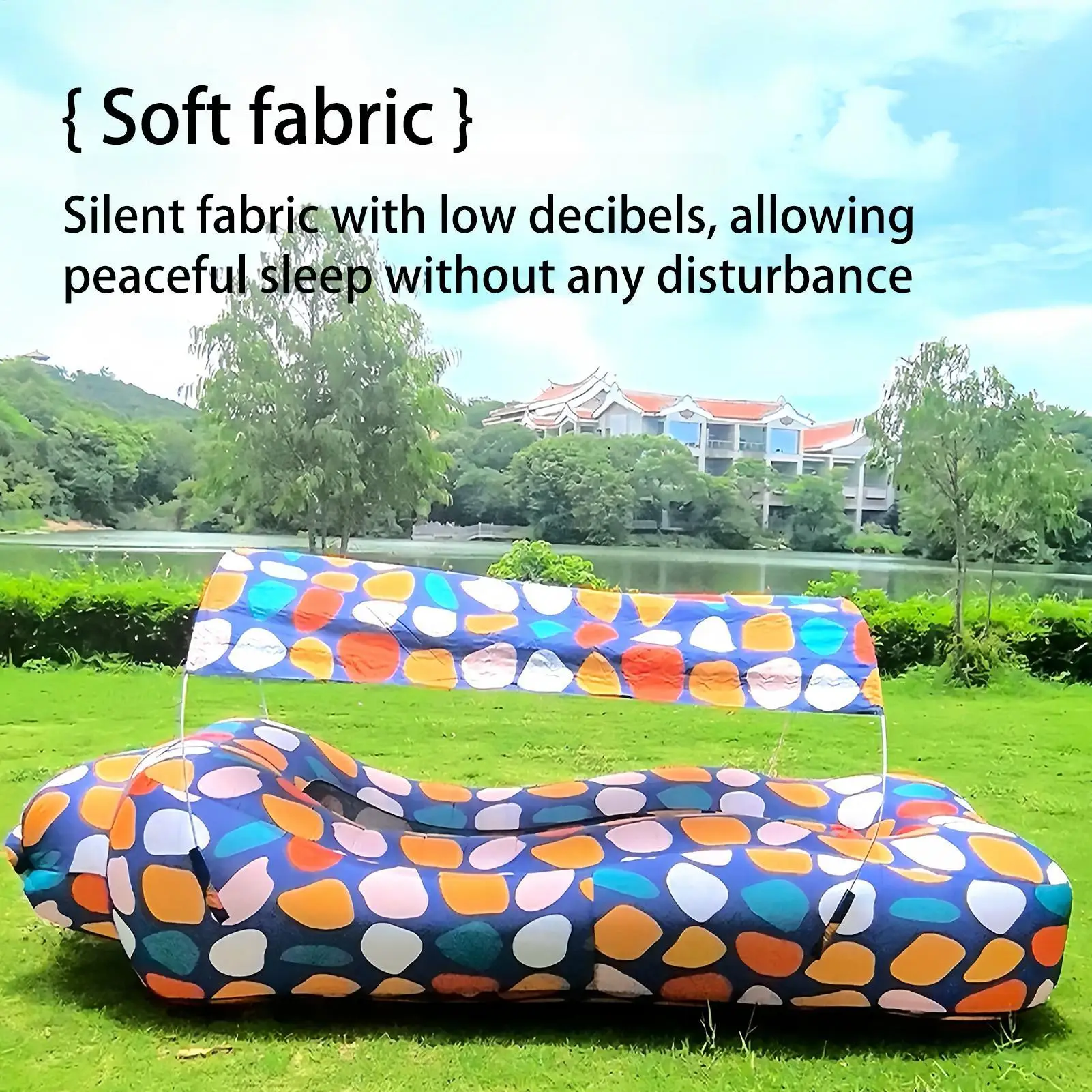 Inflatable Beach Lounger Camping Air Sofa With Sun Shade No-Pump Blow Up Couch For Outdoor Camping Hiking Picnic Vacation
