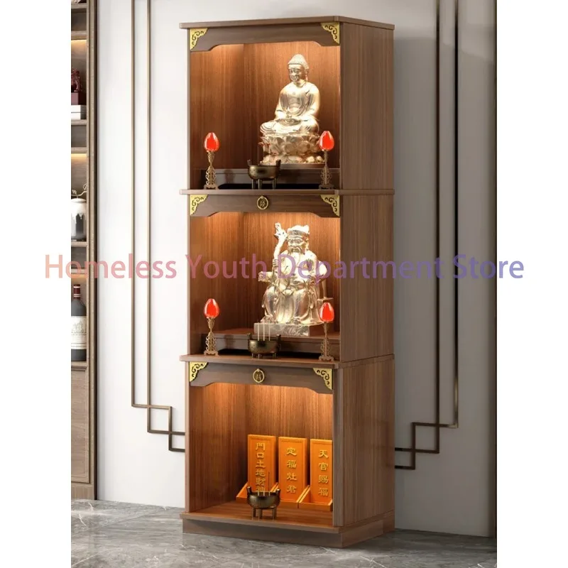 A New Chinese Style Clothes Closet Solid Wood Three-Layer Altar Cabinet Worship God Shed God of Wealth Cabinet