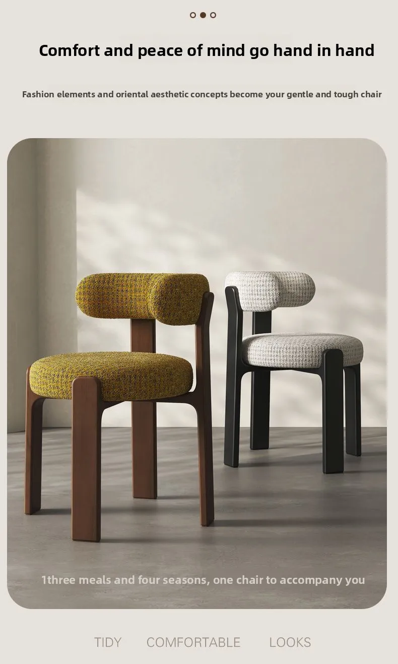 Modern Iron Art Upholstered Dining Chair Chenille Fabric High Resilience Foam Seat Chair for Home Kitchen Living Room Cafe"
