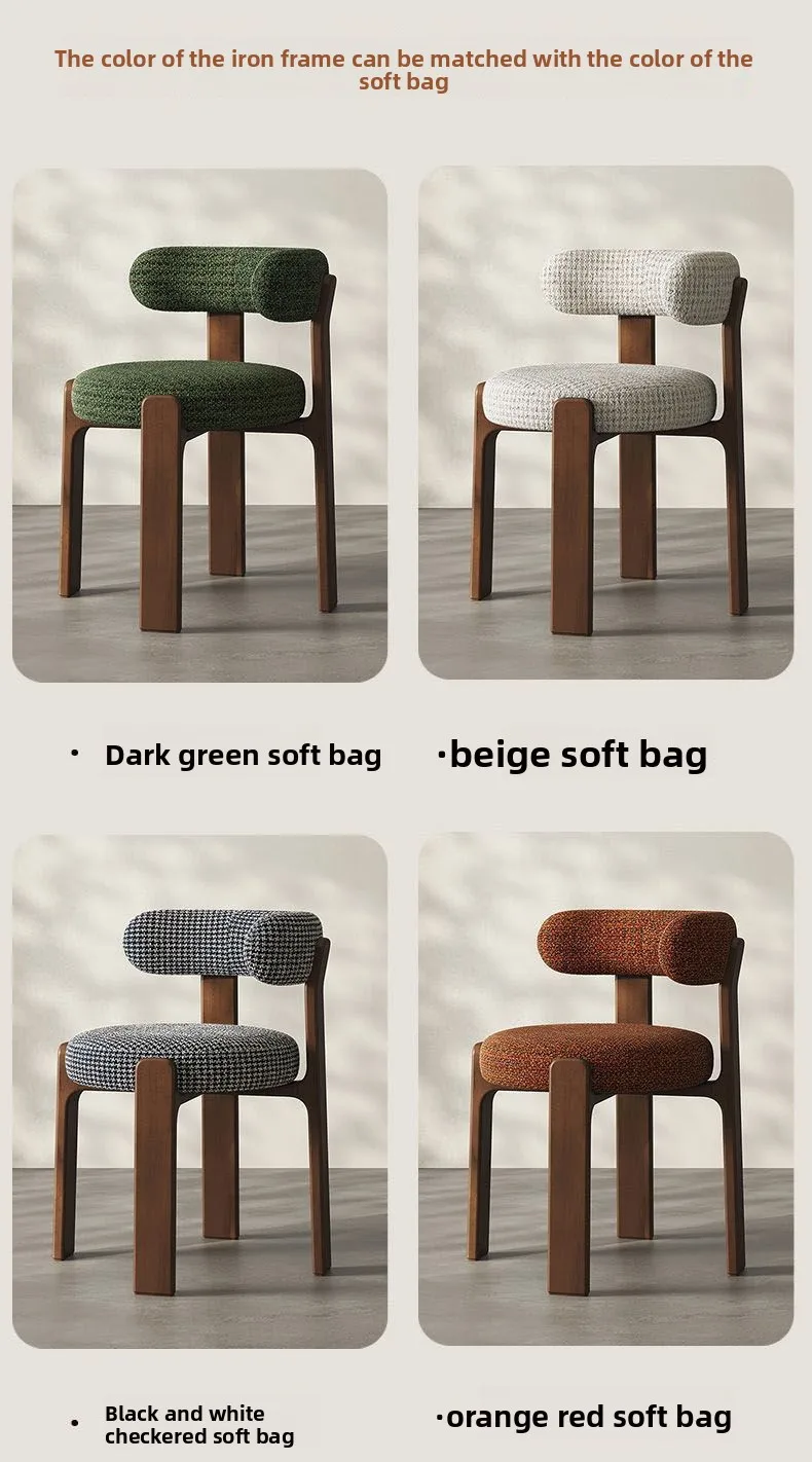 Modern Iron Art Upholstered Dining Chair Chenille Fabric High Resilience Foam Seat Chair for Home Kitchen Living Room Cafe"