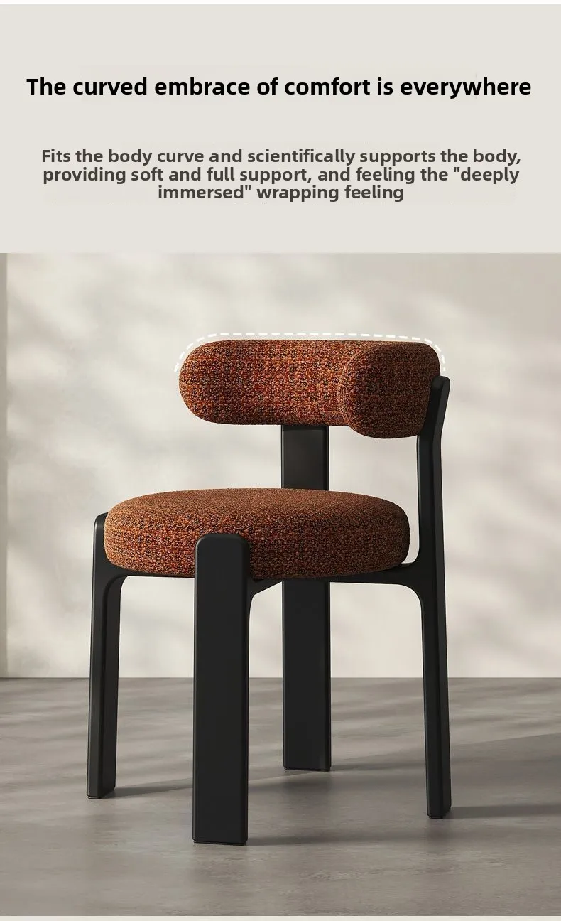Modern Iron Art Upholstered Dining Chair Chenille Fabric High Resilience Foam Seat Chair for Home Kitchen Living Room Cafe"
