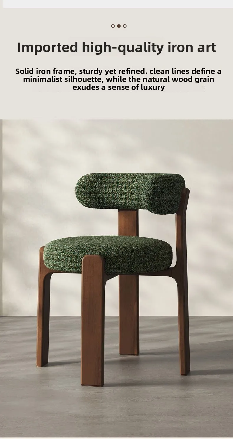 Modern Iron Art Upholstered Dining Chair Chenille Fabric High Resilience Foam Seat Chair for Home Kitchen Living Room Cafe"