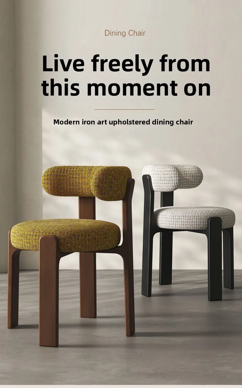 Modern Iron Art Upholstered Dining Chair Chenille Fabric High Resilience Foam Seat Chair for Home Kitchen Living Room Cafe"