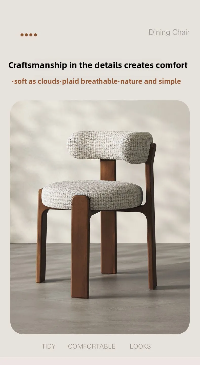 Modern Iron Art Upholstered Dining Chair Chenille Fabric High Resilience Foam Seat Chair for Home Kitchen Living Room Cafe"