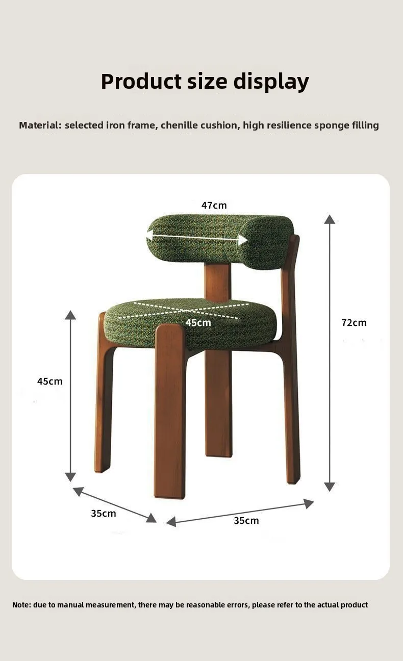 Modern Iron Art Upholstered Dining Chair Chenille Fabric High Resilience Foam Seat Chair for Home Kitchen Living Room Cafe"