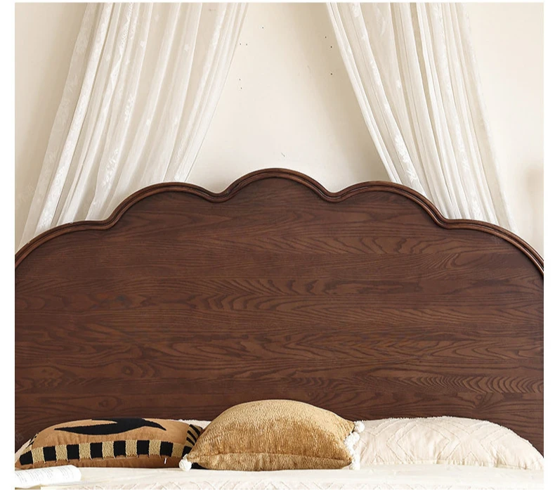 Any Size Custom French Vintage Mid Century Natural Solid Wood Storage Bed Eco Friendly Stain Resistant Master Bedroom Double Bed