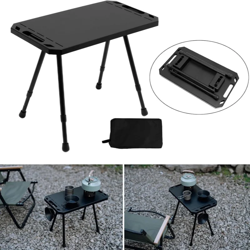 Aluminum Alloy Folding Camping Table Adjustable Height 2 Level Outdoor Portable Table with Carry Bag for Picnic BBQ