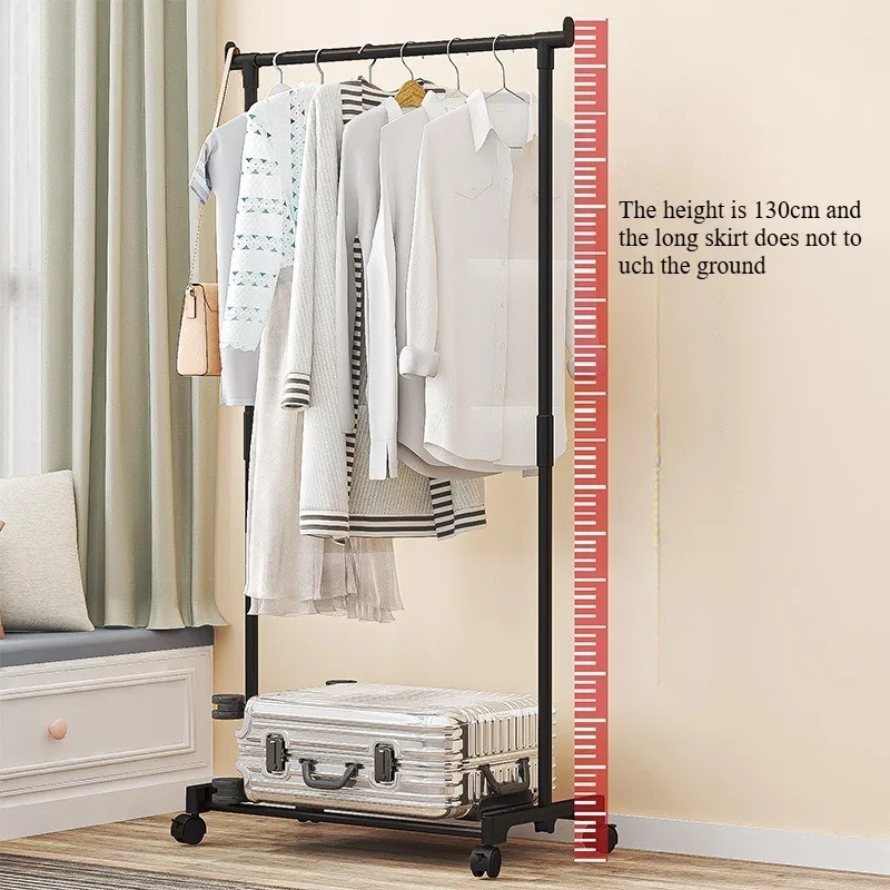 Plastic Floor Standing Clothes Rack with Wheels Double Single Rod Hat Shoe Storage Organizer Shelf Modern