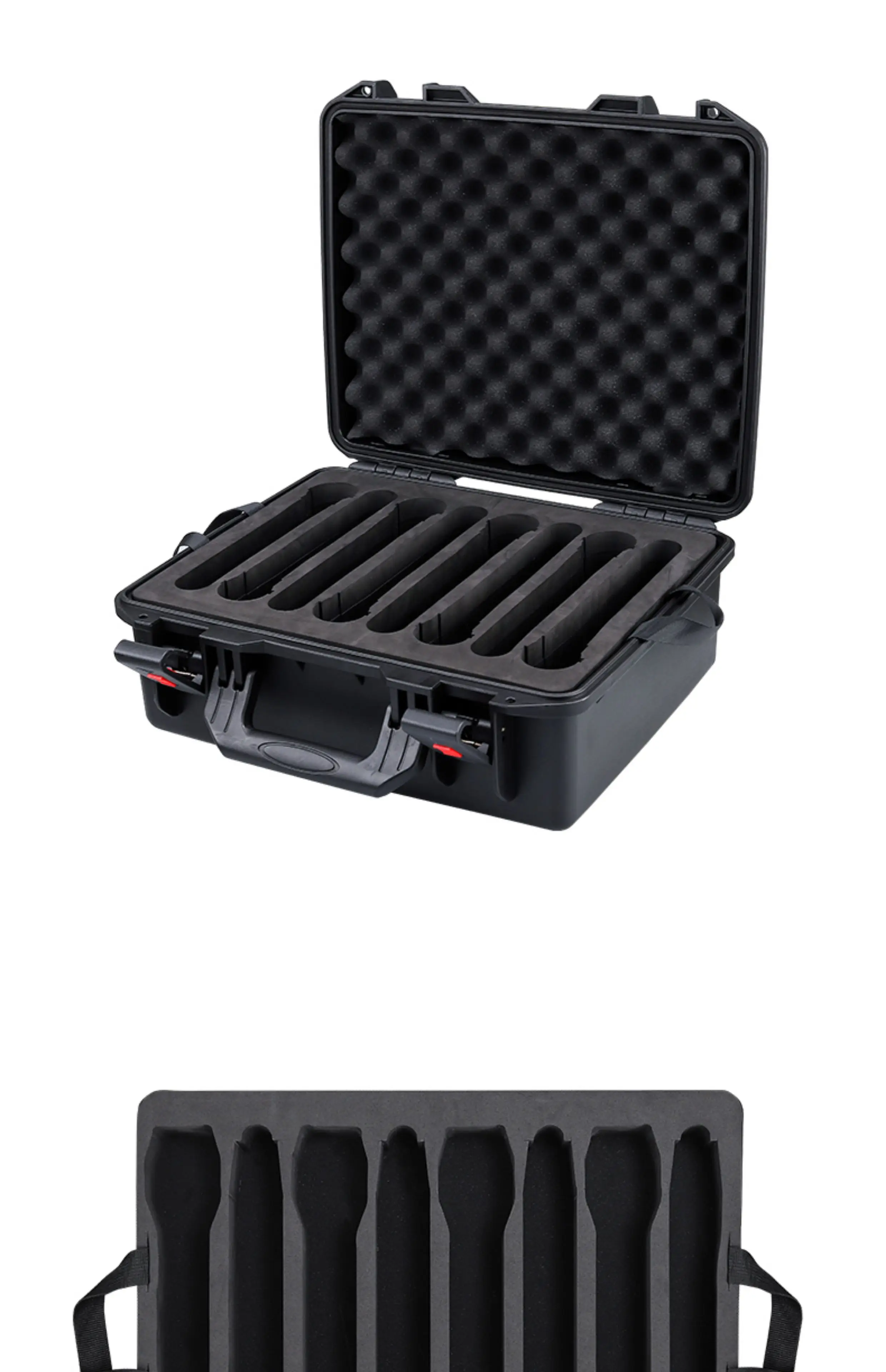 PP material double-layer microphone storage box, empty box, 8 handheld + 8 fanny packs + headset microphone vacancy