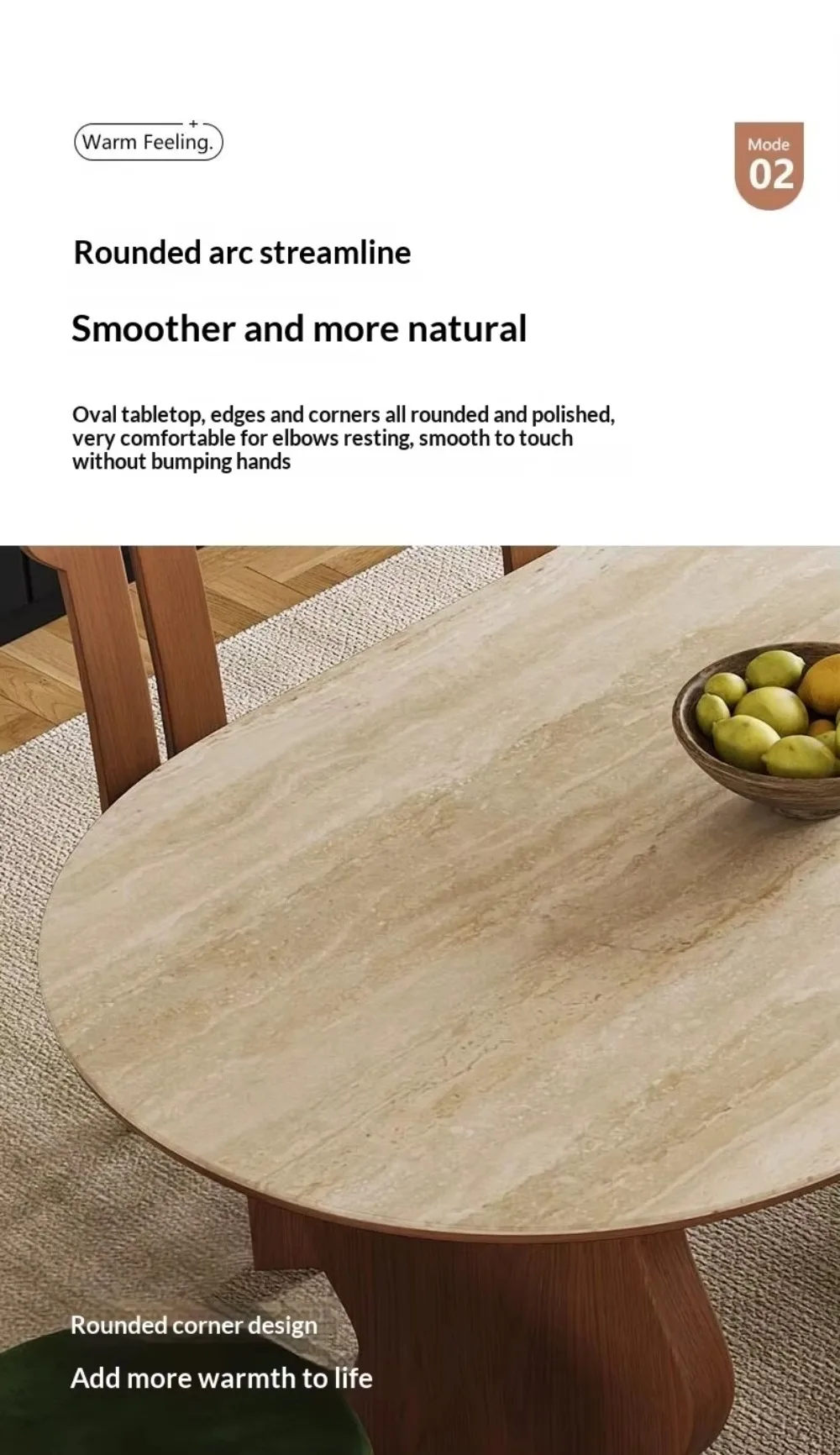 French Mid Century Oval Travertine Stone Dining Table, Solid Wood Base Small Household Dining Table Set for Living Room