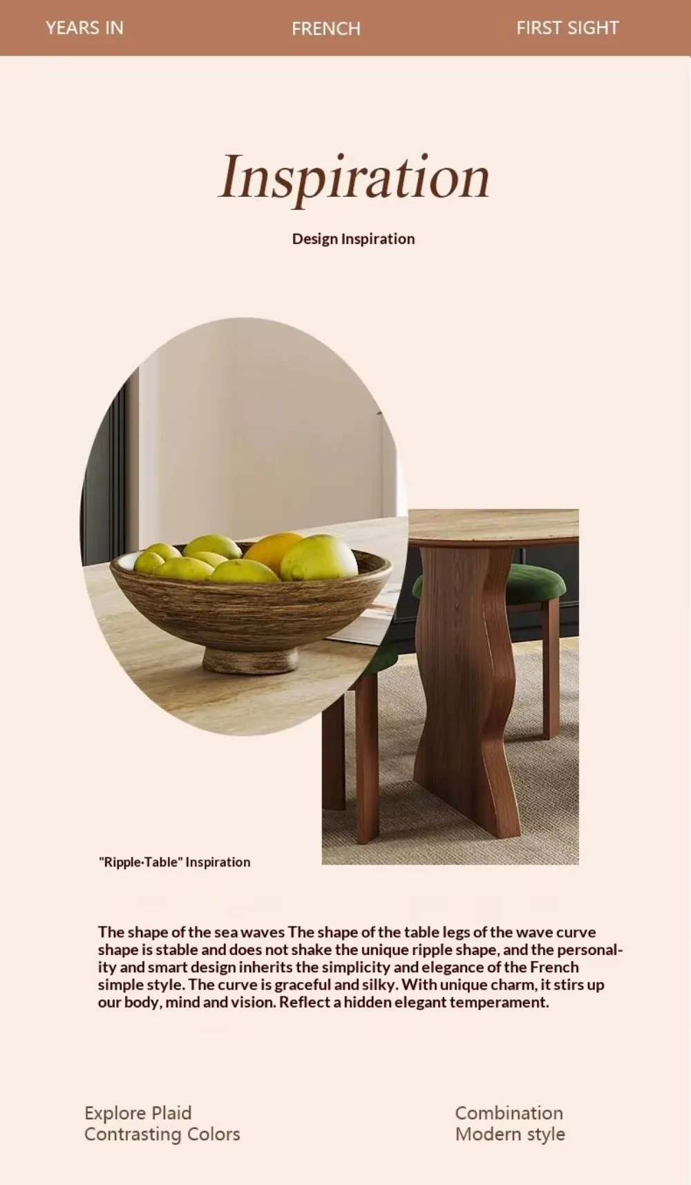 French Mid Century Oval Travertine Stone Dining Table, Solid Wood Base Small Household Dining Table Set for Living Room