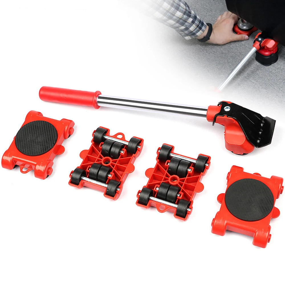 Heavy Duty Furniture Mover Set Furniture Mover Tool Transport Lifter Heavy Stuffs Moving Wheel Roller Bar Hand Tools