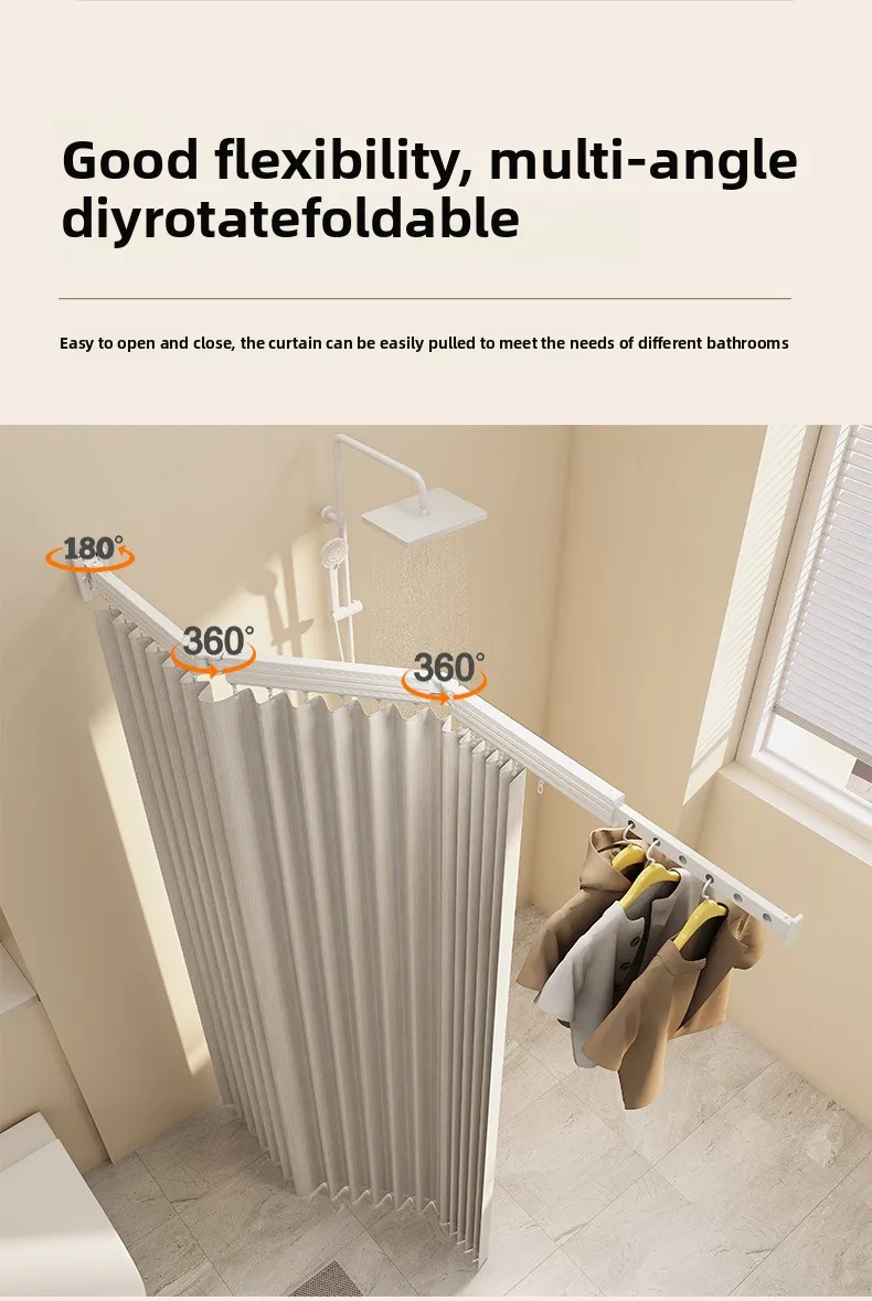 Hidden Folding Curtain Rod No Punching Bathroom Waterproof Drying Rack Toilet Telescopic Rod Partition Curtain Shower  Curtain
