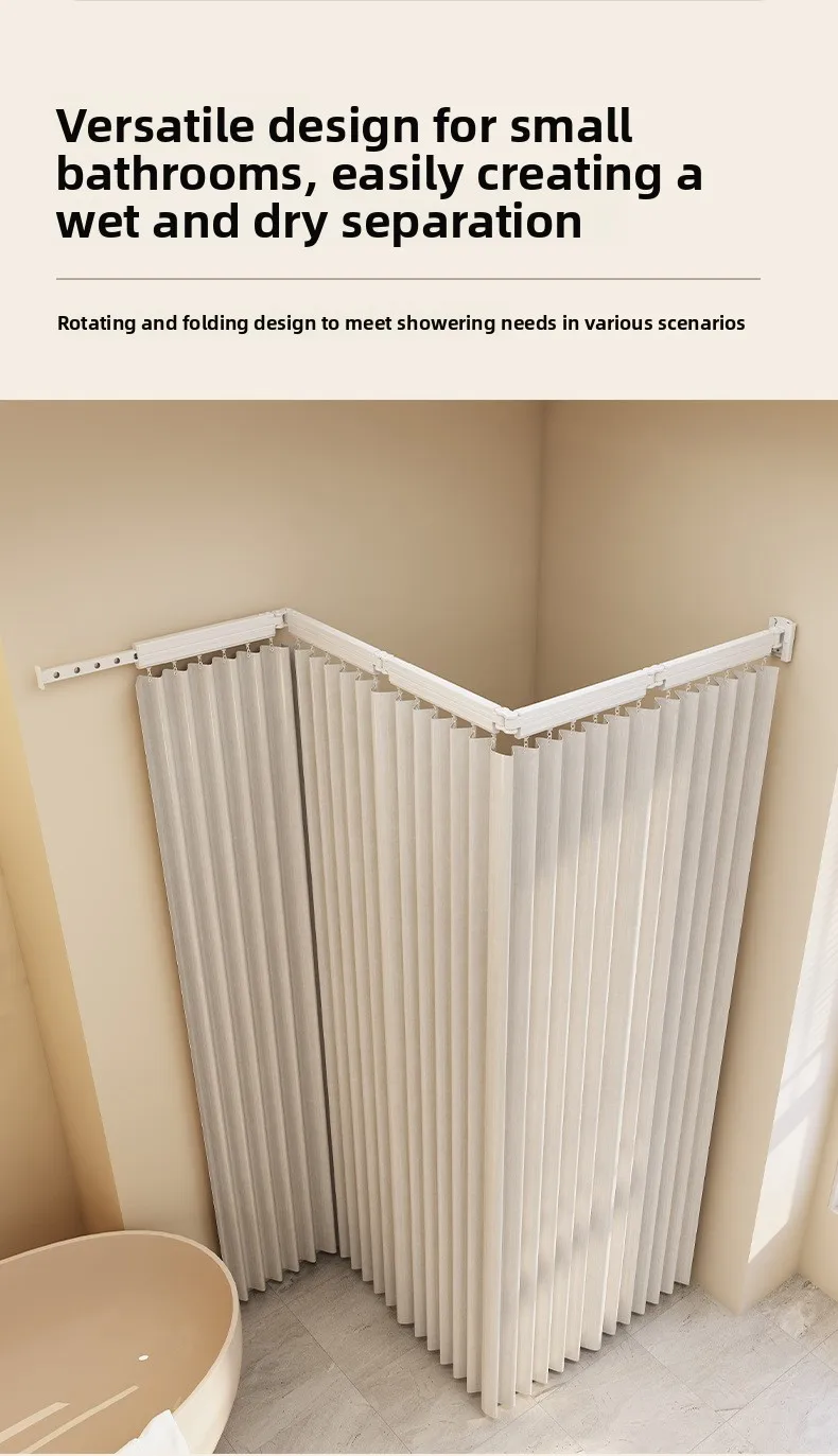 Hidden Folding Curtain Rod No Punching Bathroom Waterproof Drying Rack Toilet Telescopic Rod Partition Curtain Shower  Curtain