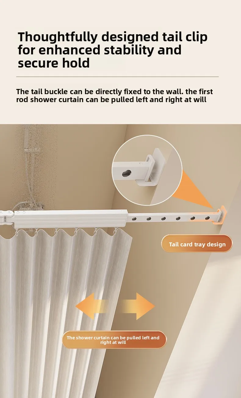 Hidden Folding Curtain Rod No Punching Bathroom Waterproof Drying Rack Toilet Telescopic Rod Partition Curtain Shower  Curtain