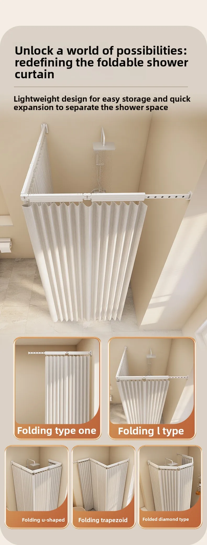 Hidden Folding Curtain Rod No Punching Bathroom Waterproof Drying Rack Toilet Telescopic Rod Partition Curtain Shower  Curtain