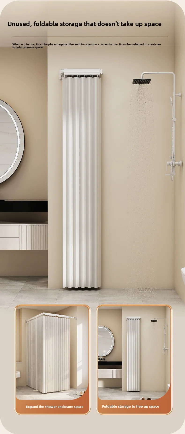 Hidden Folding Curtain Rod No Punching Bathroom Waterproof Drying Rack Toilet Telescopic Rod Partition Curtain Shower  Curtain