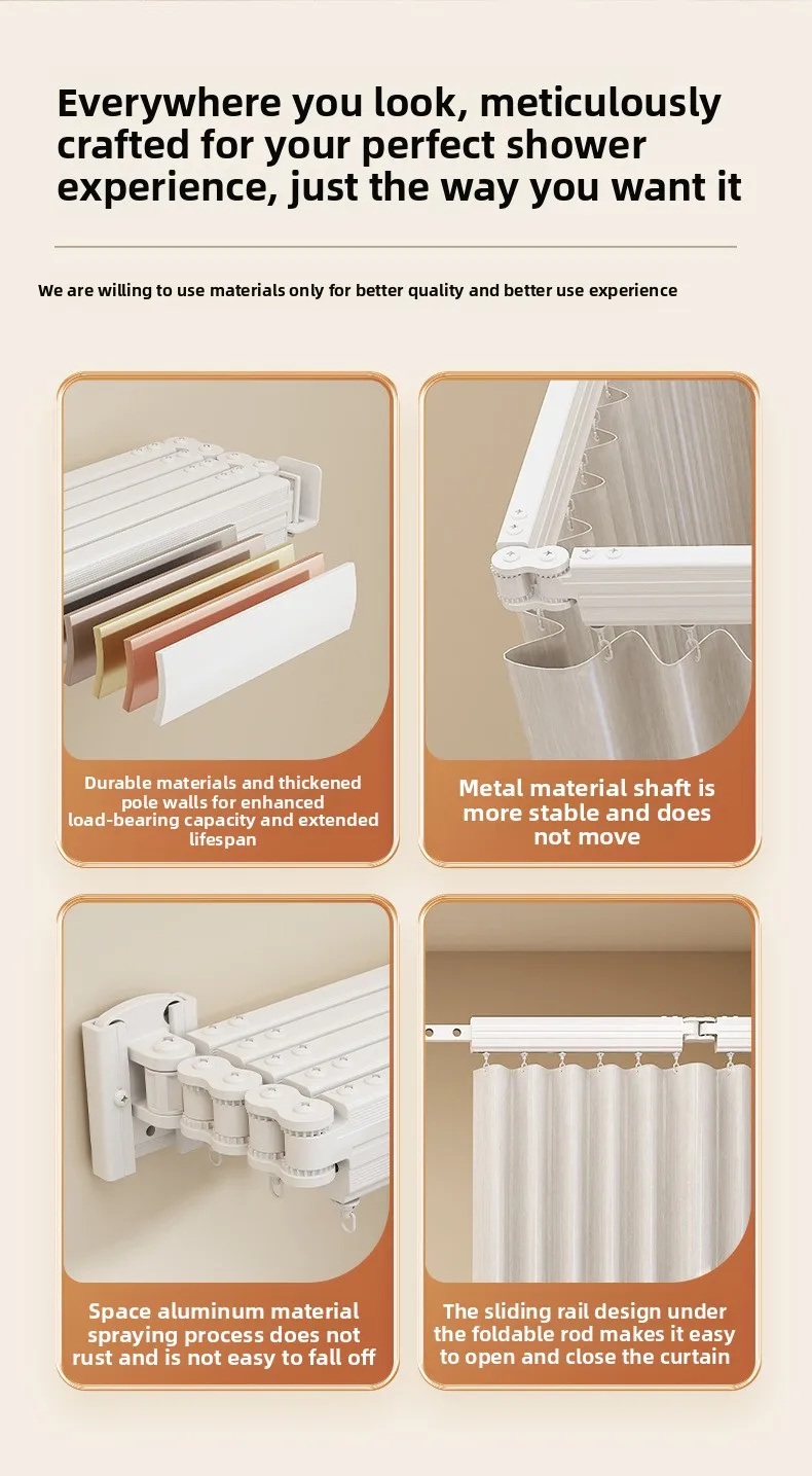 Hidden Folding Curtain Rod No Punching Bathroom Waterproof Drying Rack Toilet Telescopic Rod Partition Curtain Shower  Curtain