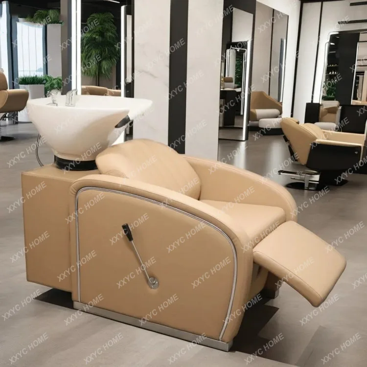 Hair salon semi-reclining shampoo chair flush bed Barber shop multi-functional flush shampoo bed