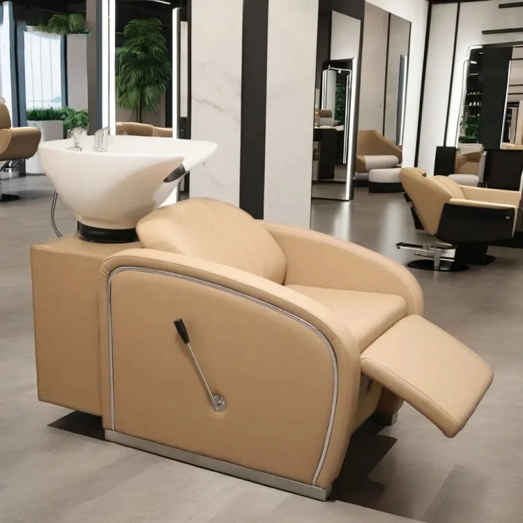 Hair salon semi-reclining shampoo chair flush bed Barber shop multi-functional flush shampoo bed