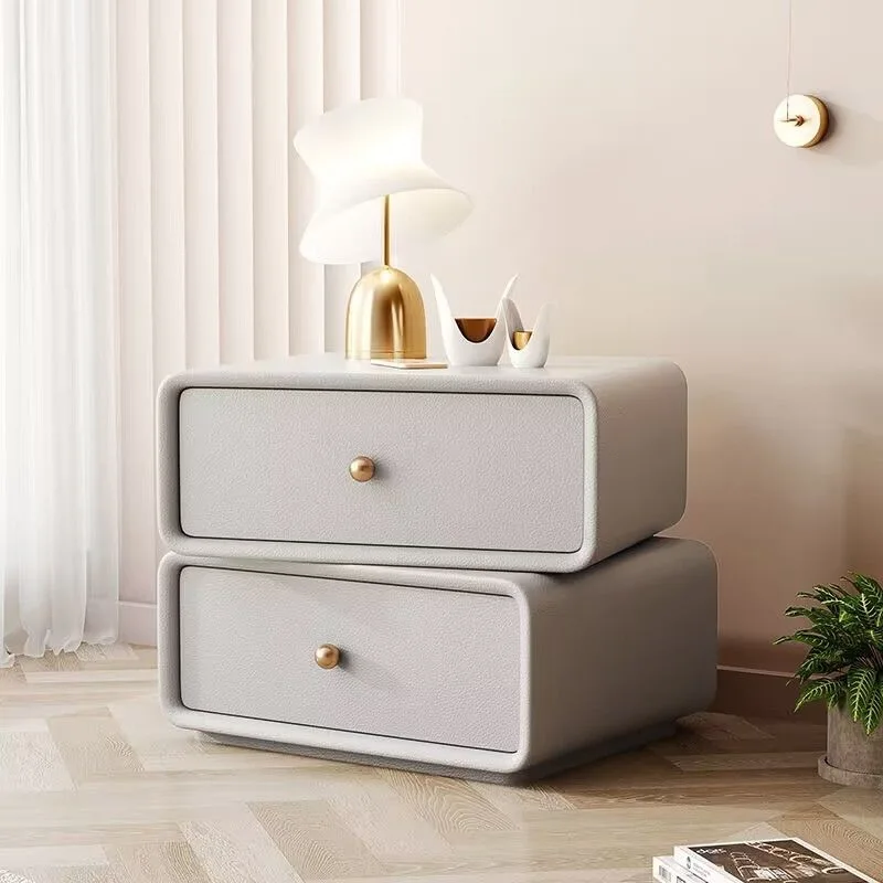 AOLIVIYA Nightstand Bedroom Bedside Table Sofa Side Storage Cabinet Rotating Cube Leather Modern Luxury Shelf Cream