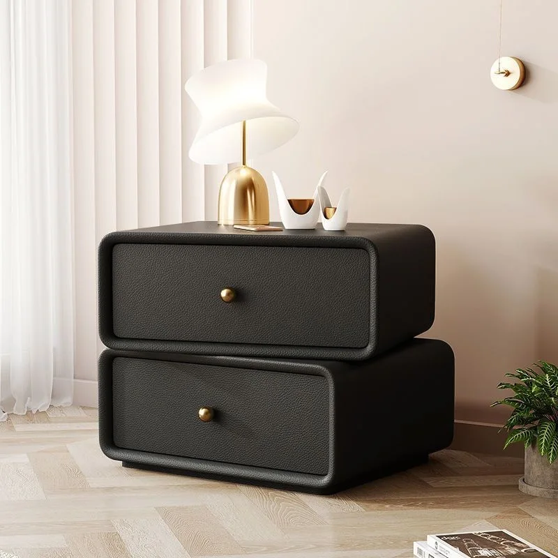 AOLIVIYA Nightstand Bedroom Bedside Table Sofa Side Storage Cabinet Rotating Cube Leather Modern Luxury Shelf Cream
