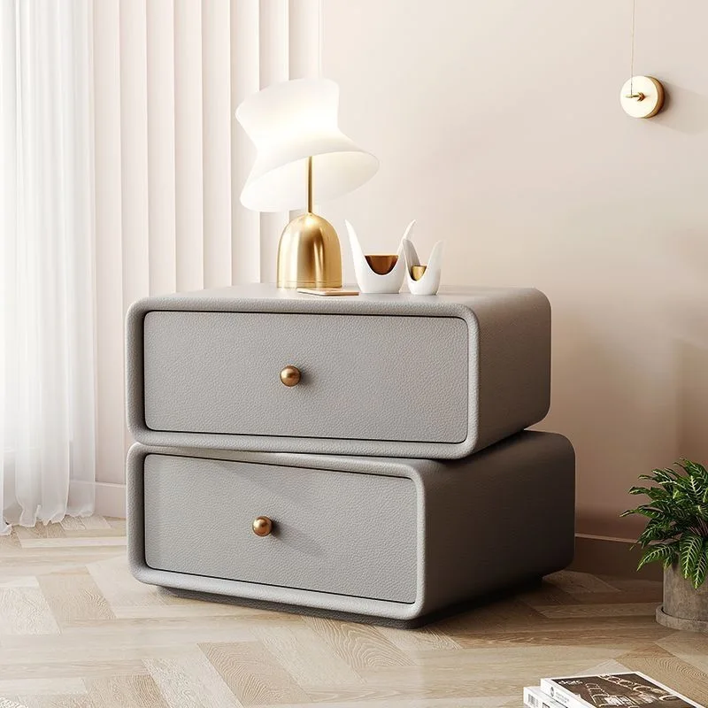 AOLIVIYA Nightstand Bedroom Bedside Table Sofa Side Storage Cabinet Rotating Cube Leather Modern Luxury Shelf Cream