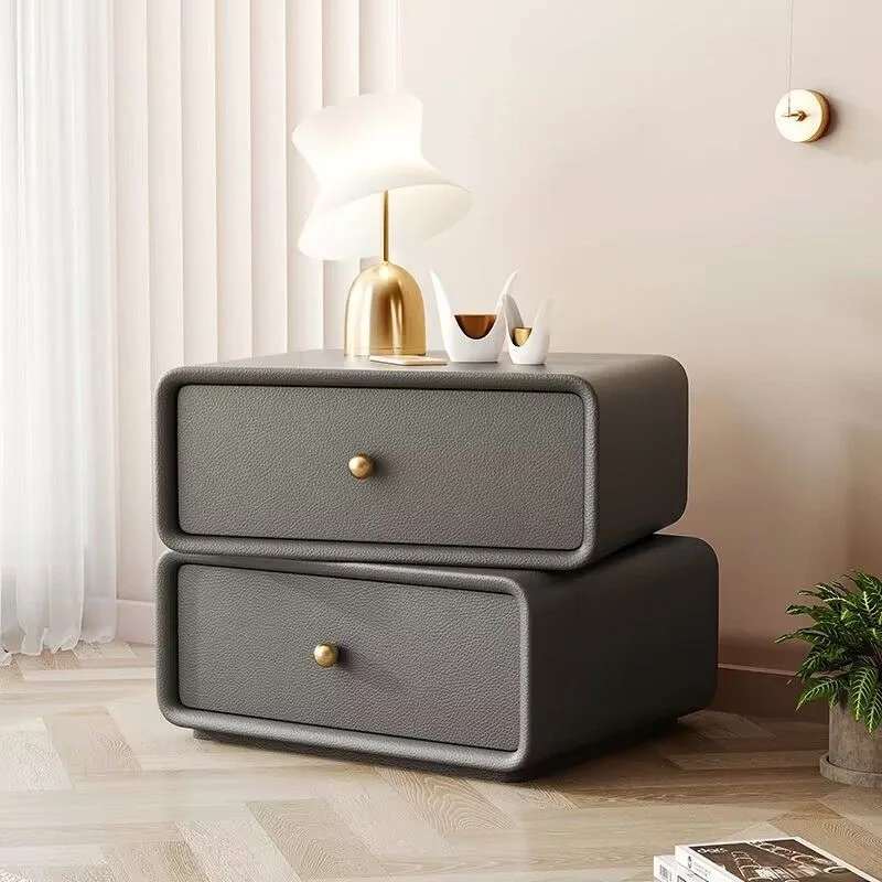 AOLIVIYA Nightstand Bedroom Bedside Table Sofa Side Storage Cabinet Rotating Cube Leather Modern Luxury Shelf Cream