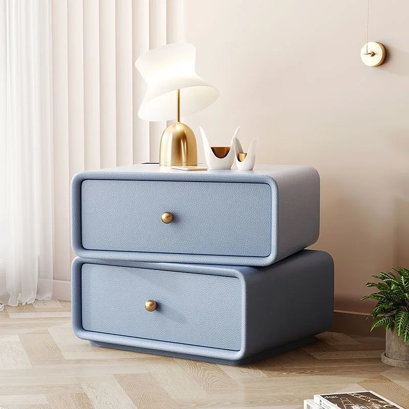 AOLIVIYA Nightstand Bedroom Bedside Table Sofa Side Storage Cabinet Rotating Cube Leather Modern Luxury Shelf Cream