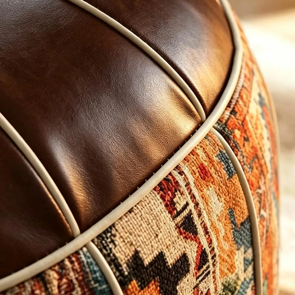 Bohemian Pouf Ottoman, Un‑Stuffed Faux Leather Footrest Stool, Floor Cushion Storage Seat for Filling Clothes, Blankets