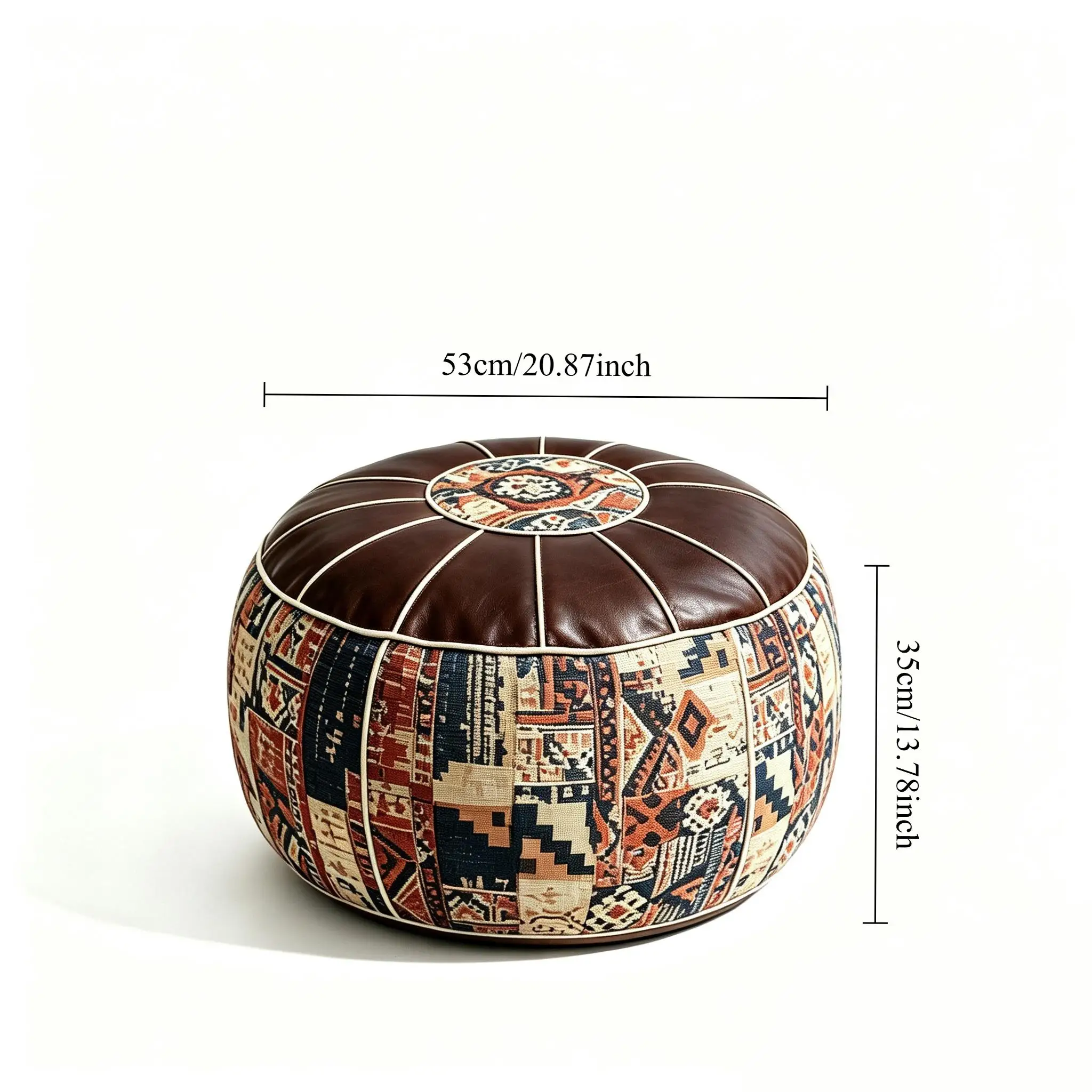 Bohemian Pouf Ottoman, Un‑Stuffed Faux Leather Footrest Stool, Floor Cushion Storage Seat for Filling Clothes, Blankets