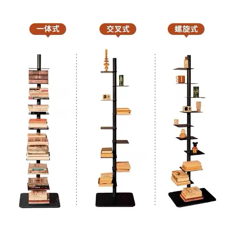 Creative Rotating Metal Bookcase Multi-Tier Corner Shelf Organizer Space Saving Standing Storage Rack for Living Room Bookshelf