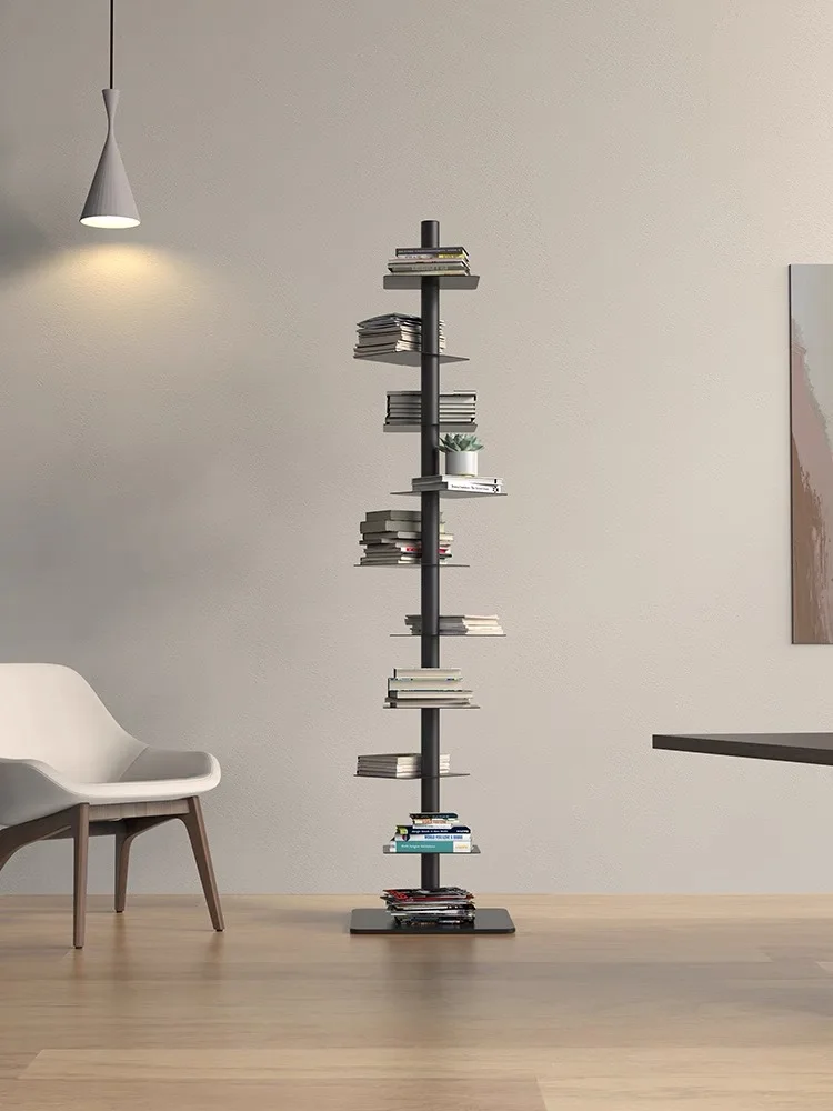 Creative Rotating Metal Bookcase Multi-Tier Corner Shelf Organizer Space Saving Standing Storage Rack for Living Room Bookshelf