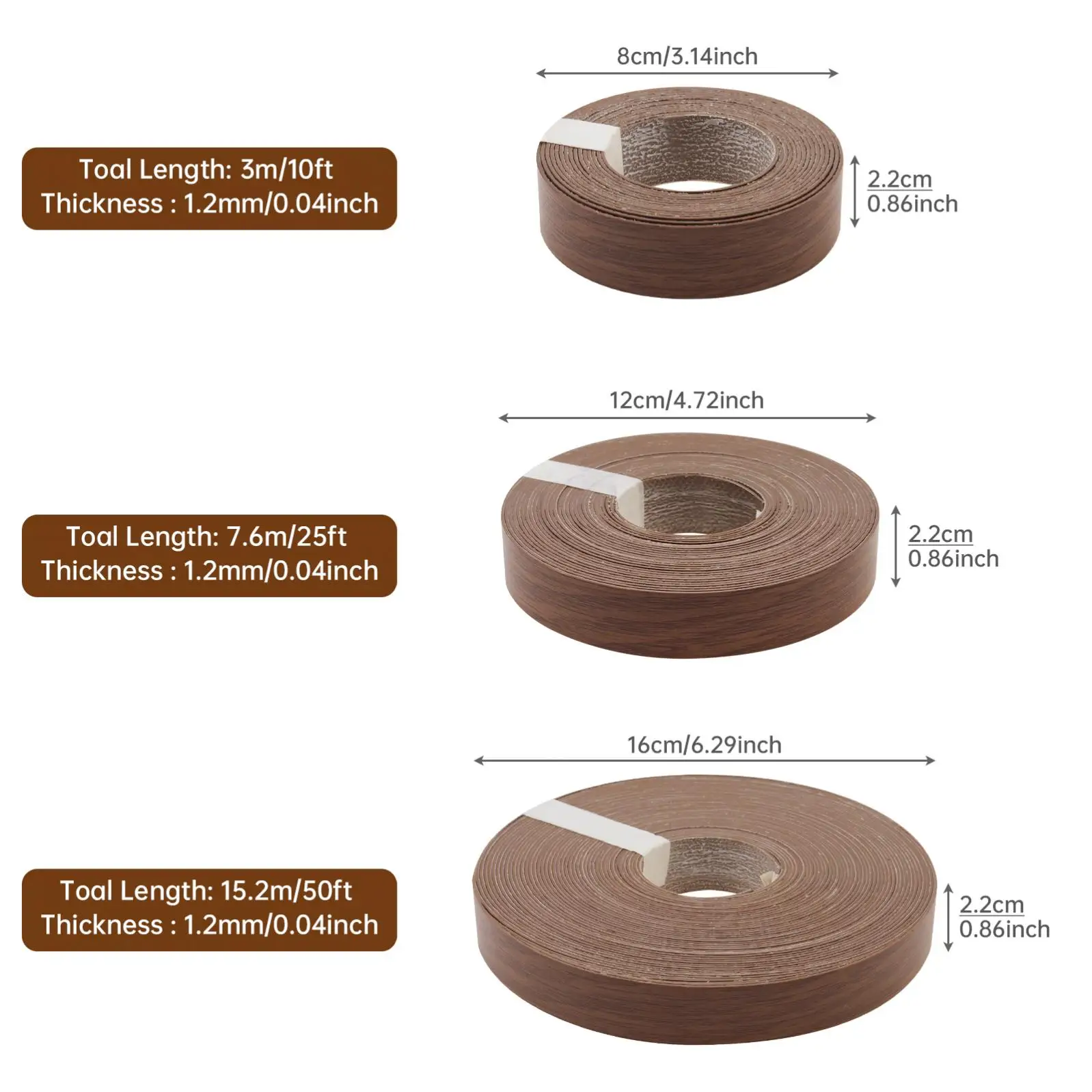 Width 7/8 inch Length 10 Ft / 25 Ft / 50 Ft Dark Wood Grain Hot Melt Adhesive PVC Edge Banding for Plywood Table / Cabinet