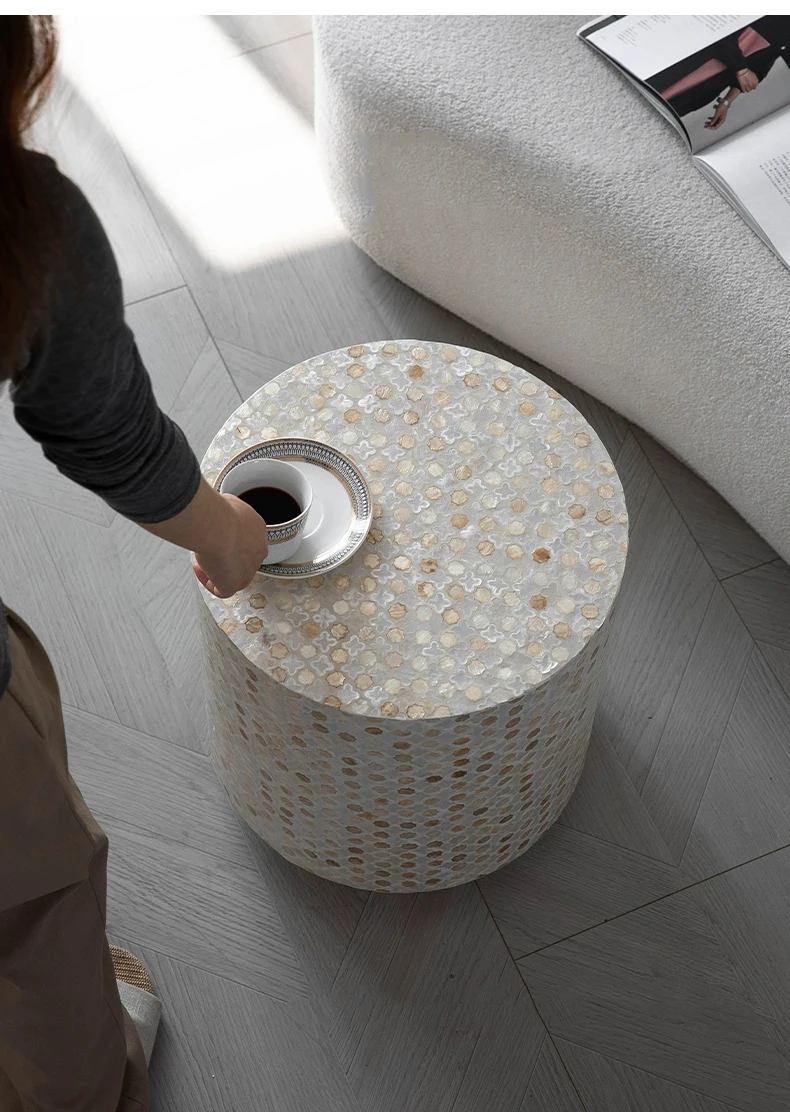 Nordic Furniture,Creative Shell Tea Table,Living Room Side Table,Cylindrical Display Stand,Luxury Display Stand,Art Storage Desk